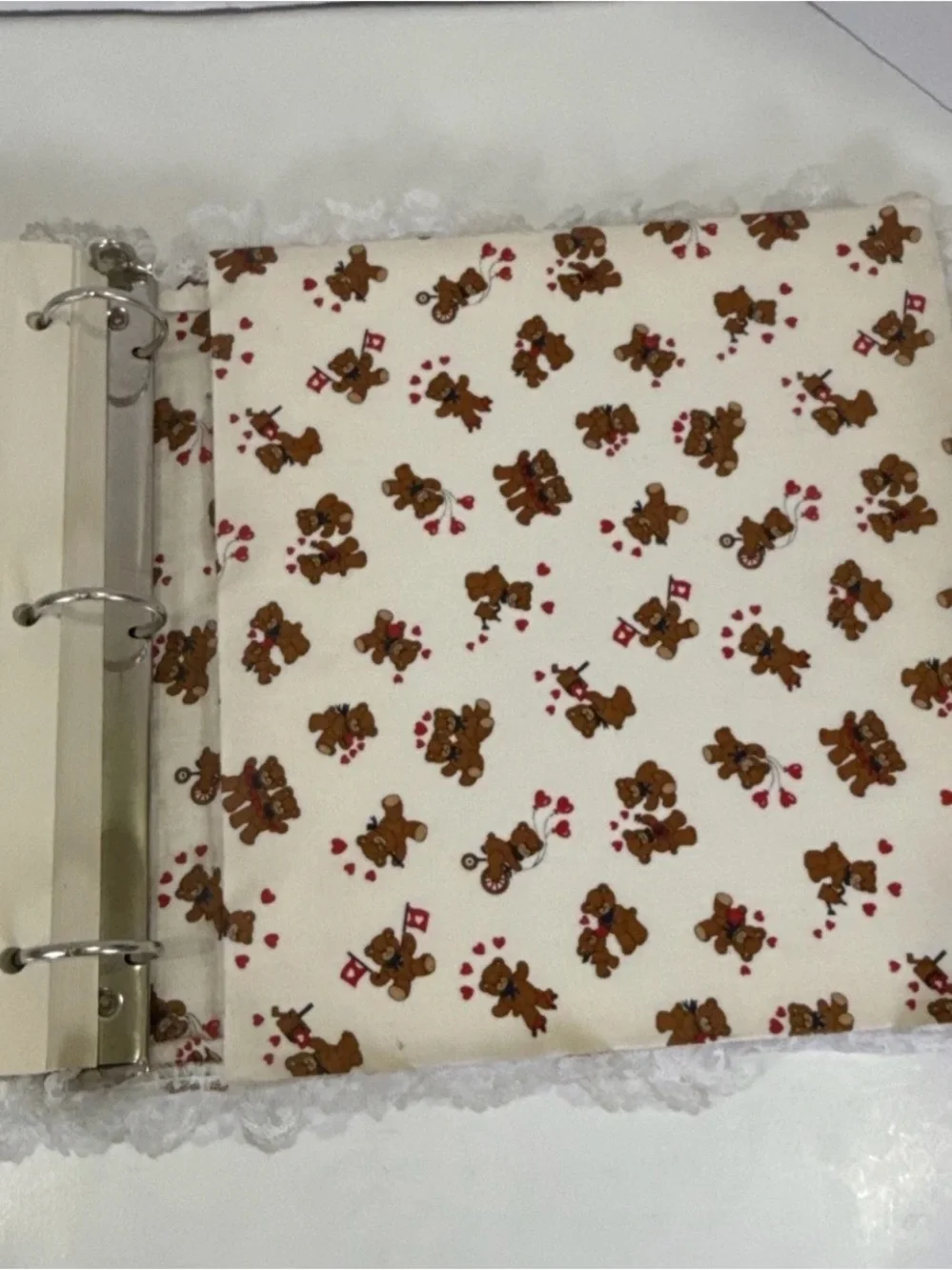 Vintage Granny Core Padded Handmade Fabric Teddy Bear Hearts Photo Album -Baby